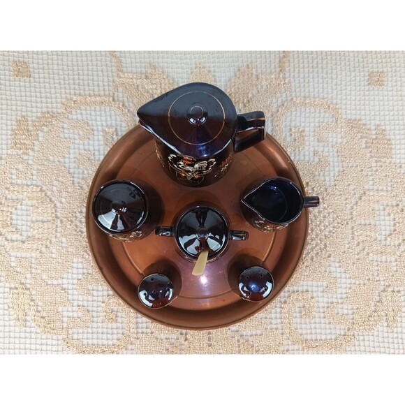 Japanese Style Hand Painted Tea Set And Salt Pepper Shaler Chocolate Rooster - Picture 9 of 9